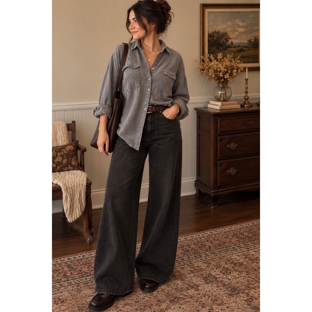 Babaton The Group Grey Cotton Wool Oversized Button-Up Shirt